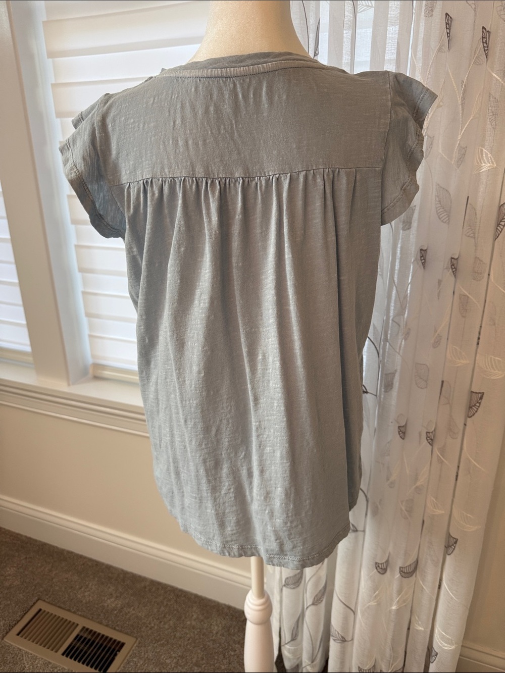 Lucky Brand Grayish Blue Embroidered Flutter-Sleeve Top - Picture 2 of 3